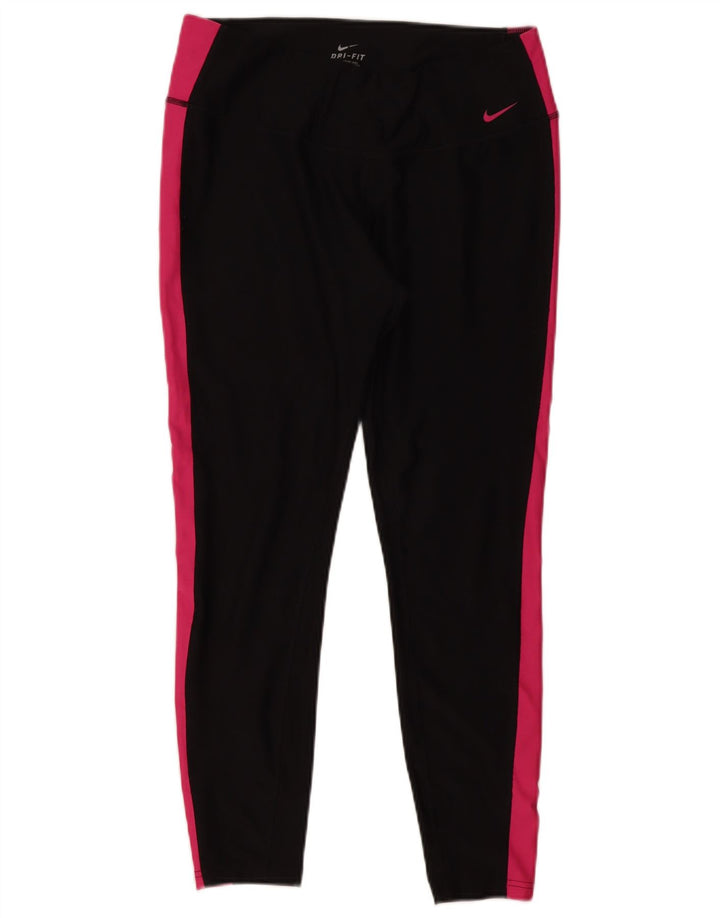 Nike Dame Dri Fit Leggings UK 14 Large Black Colourblock Polyester