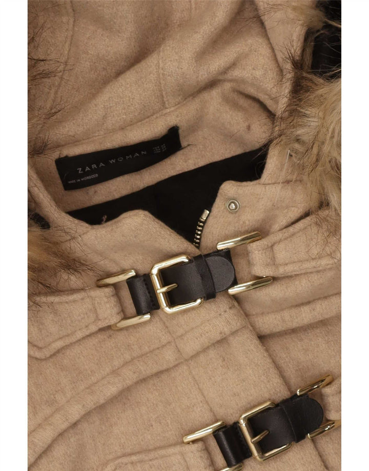 Zara Dame Hooded Oversized Duffel Coat UK 6 XS Beige