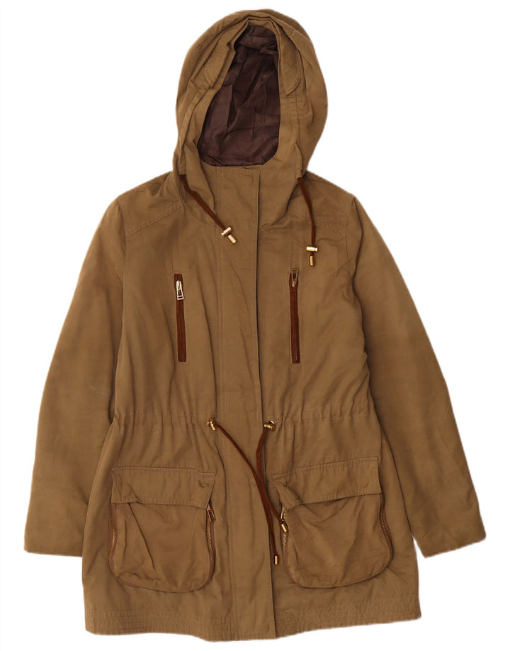 Zara Dame Hooded Parka Jacket UK 14 Medium Khaki Polyester
