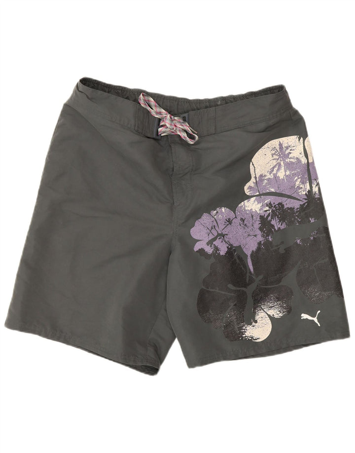 PUMA Badeshorts til mænd, store grå blomster