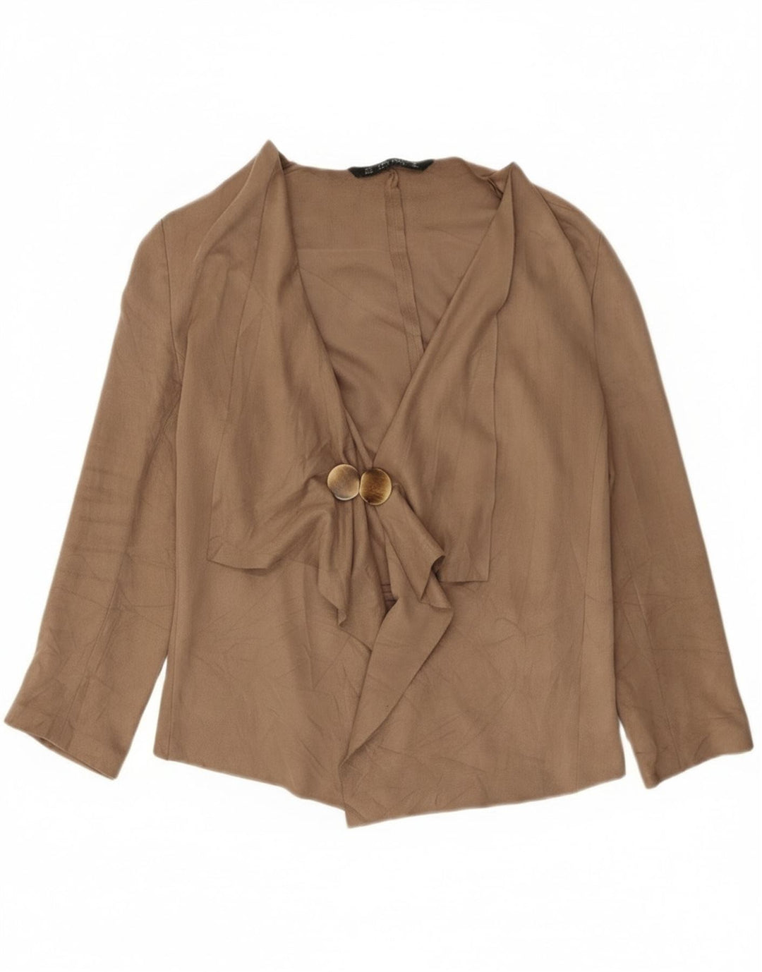 Zara dame cardigan top 3/4 ærmer UK 14 medium beige polyester
