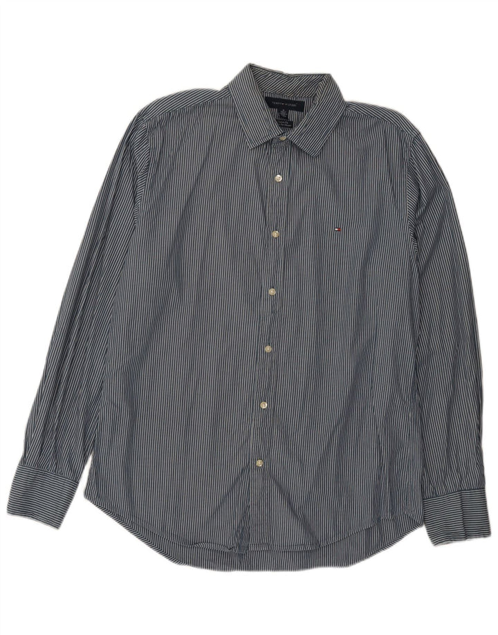 Tommy Hilfiger Herre Custom Fit skjorte Medium marineblå nålestribet bomuld