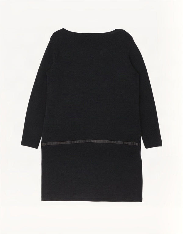 Cos Dame Langærmet Jumper Kjole UK 14 Medium Sort Merinould