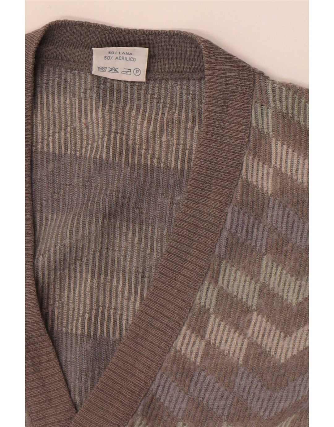 Bernardini Herre Cardigan Sweater Medium Grå Stribet Uld