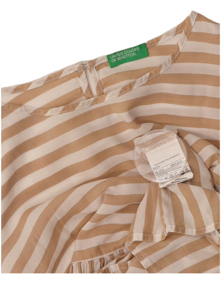 BENETTON Dame Oversized Bluse Top UK 10 Small Beige Pinstripe Lyocell