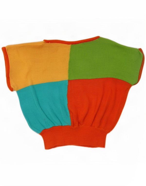Vintage Womens Crop Boat Neck Jumper Sweater UK 14 Medium Flerfarvet
