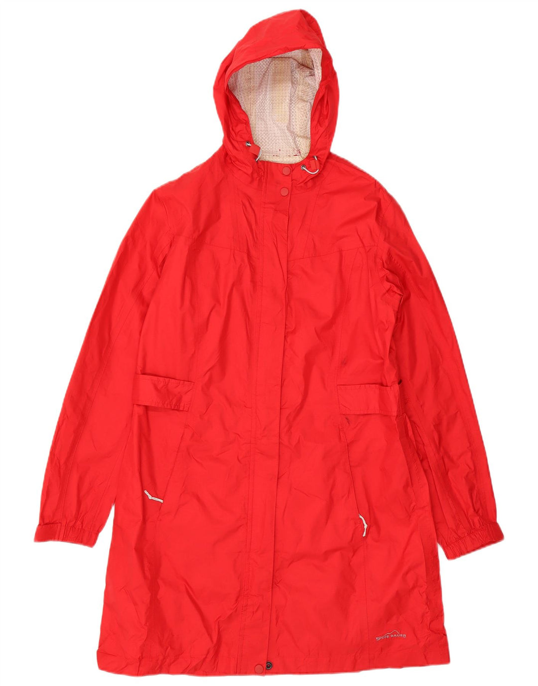 Eddie Bauer Dame Hætte Regnfrakke UK 14 Medium Rød Nylon