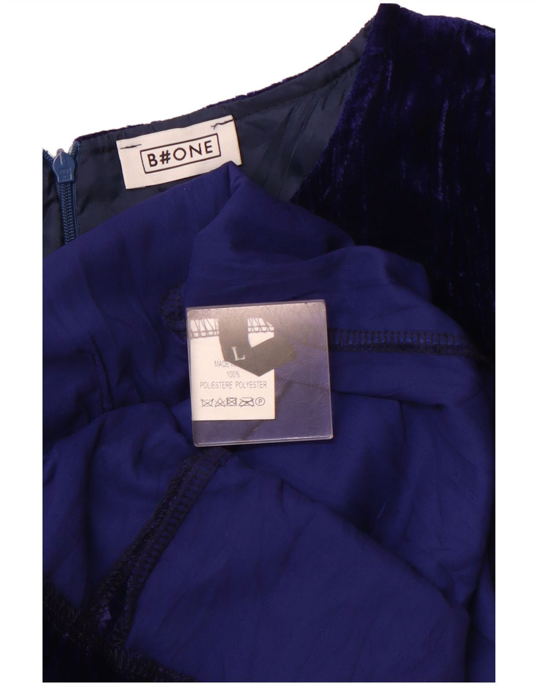 B.ONE Dame Langærmet Velour Skede Kjole UK 14 Stor Blå Polyester