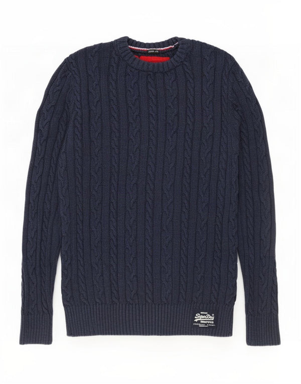 Superdry Mens Crew Neck Jumper Sweater Large Navy Blue Cotton