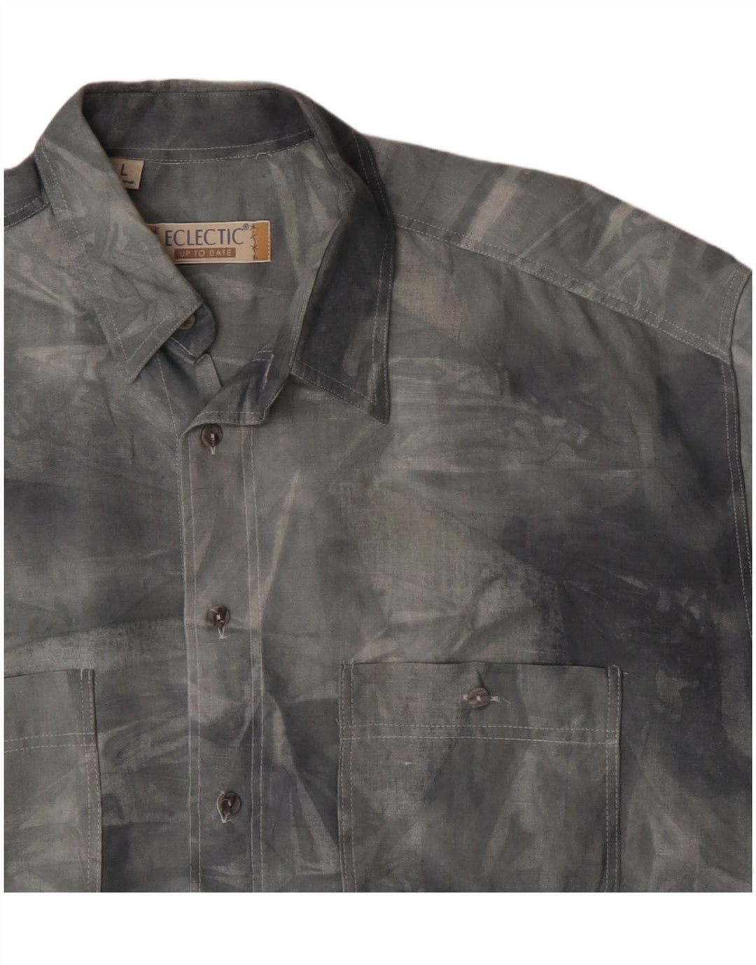 Vintage Kortærmet Herreskjorte Stor Grå Tie Dye Bomuld