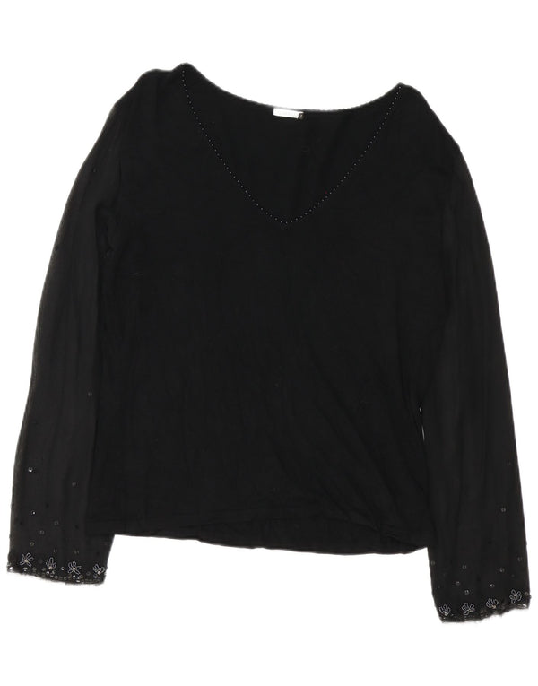 Marella Dame Langærmet Bluse Top UK 16 Large Black Floral Viscose