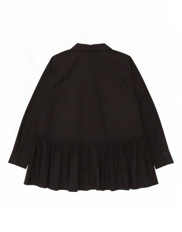 Zara Dame Langærmet Oversized Bluse Top UK 10 Small Black Bomuld