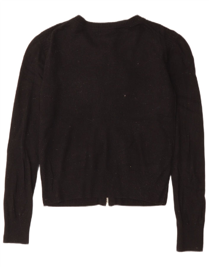 Juicy Couture Dame Crop Cardigan Sweater UK 10 Small Black Wool