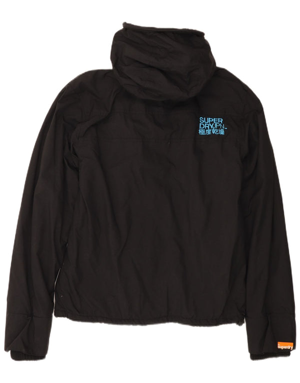 SUPERDRY vindjakke med hætte til kvinder UK 16 Stor sort nylon