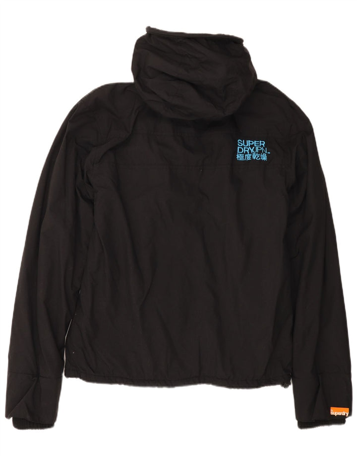 SUPERDRY vindjakke med hætte til kvinder UK 16 Stor sort nylon