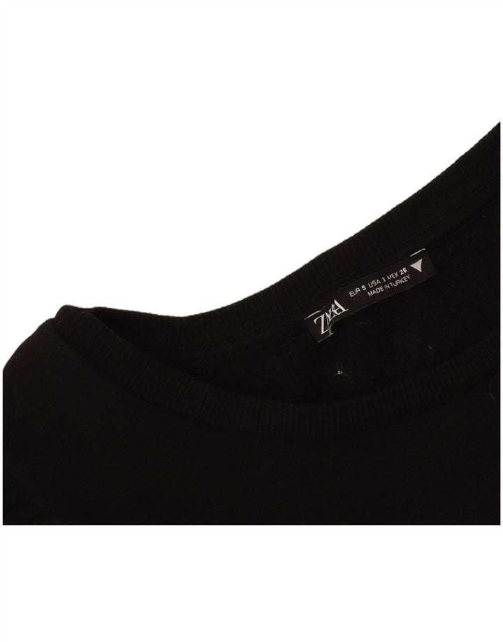 Zara Dame Crop Top Langærmet UK 8 Lille Sort