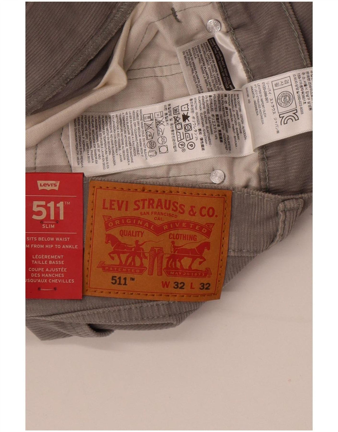 Levi's Herre 511 Slim Corduroy Bukser W32 L32 Grå Bomuld