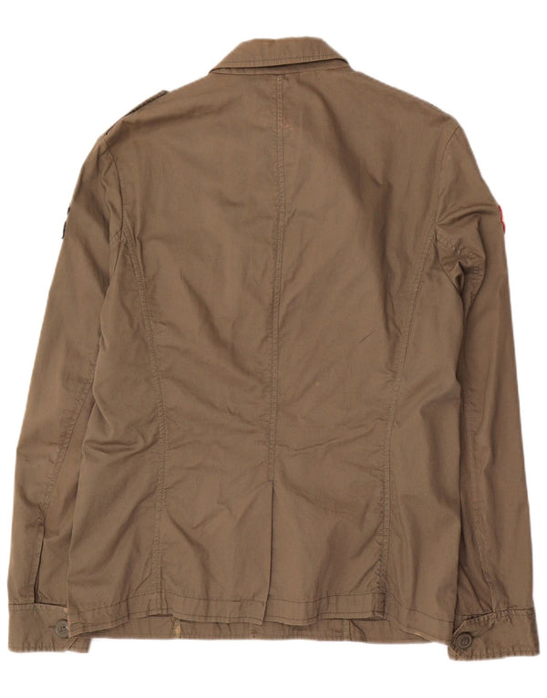 Guru Herre Grafisk Militærjakke UK 40 Stor Brun Bomuld