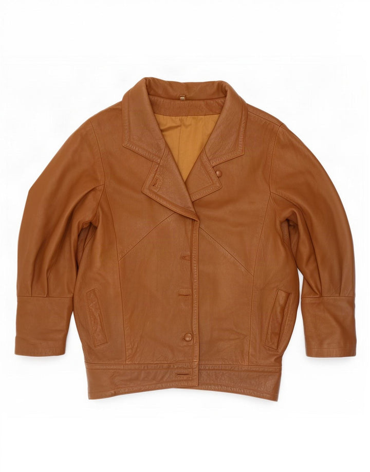 Vintage Dame Batwing Læderfrakke EU 40 Medium Brun