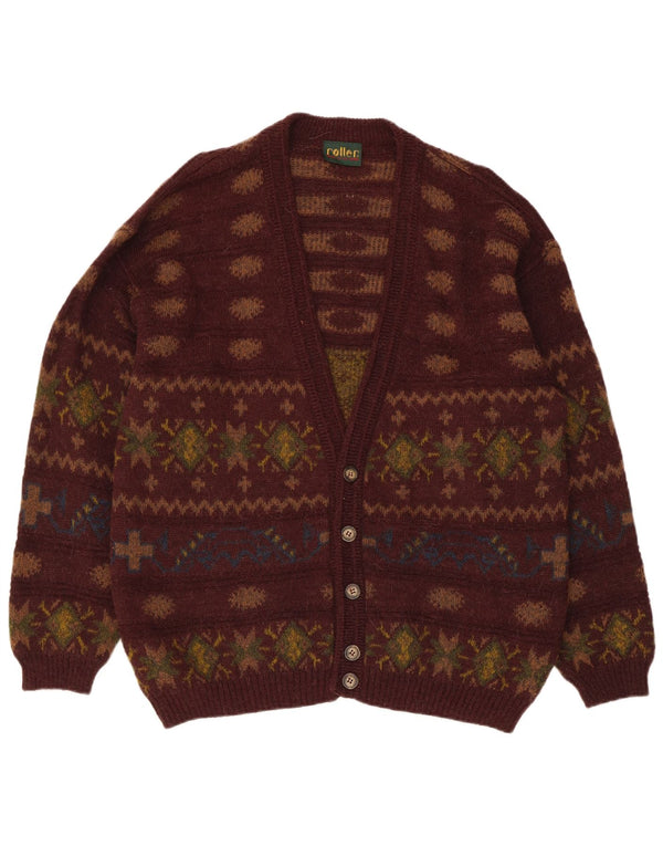 Vintage herre cardigan sweater IT 50 Medium Brun Fair Isle Alpaca Uld