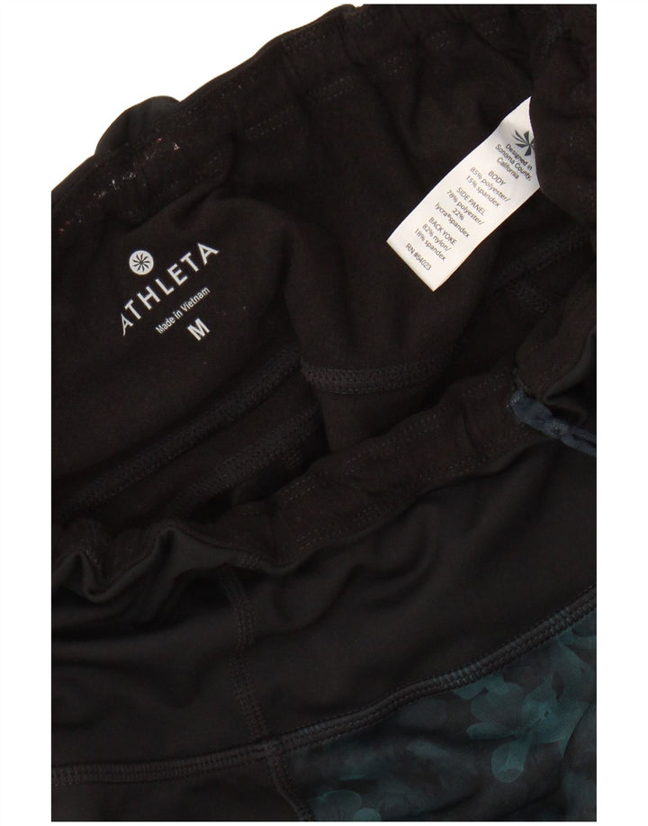 ATHLETA Womens Leggings UK 12 Medium Black Floral Polyester