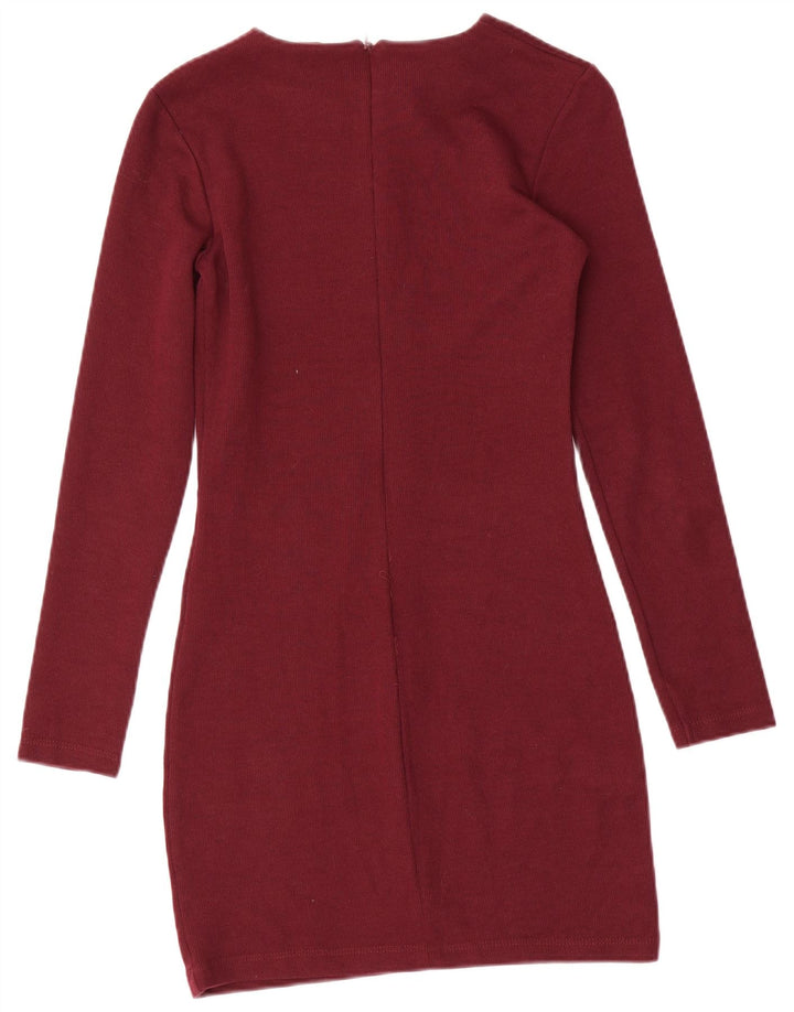 Zara Dame Langærmet Skede Kjole UK 8 Small Maroon Polyester