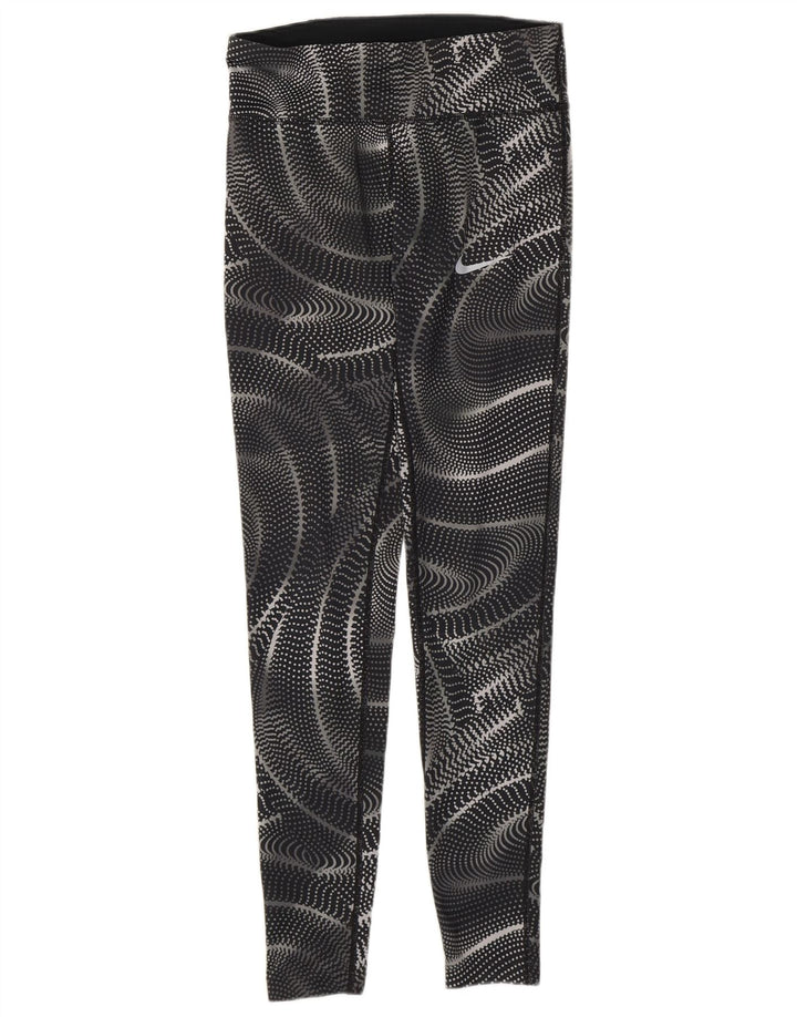 Nike Dame Dri Fit Leggings UK 6 XS Sort Geometrisk Polyester
