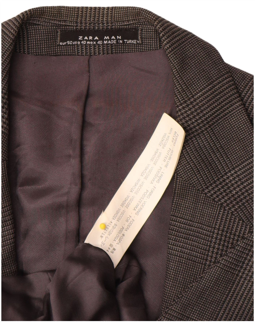 ZARA Blazerjakke til mænd med 2 knapper EU 50 Medium Grå Houndstooth Viscose