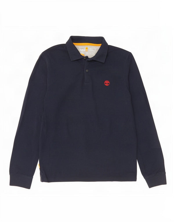 Timberland Mens Long Sleeve Slim Fit Polo Shirt Medium Navy Blue Cotton