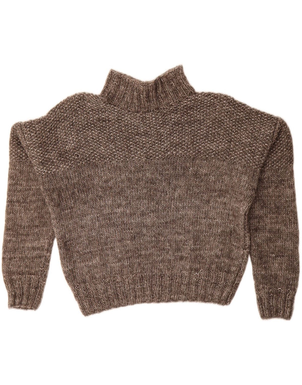 Vintage Dame Crop Turtle Neck Jumper Sweater UK 18 XL Brun Flecked