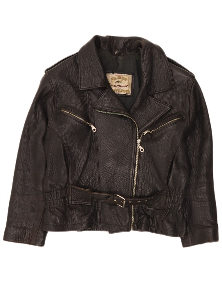 Chevignon dame bikerjakke i læder UK 14 Medium Sort