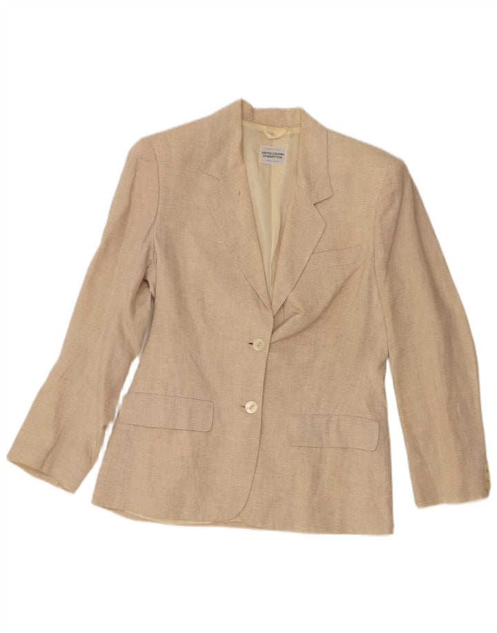 Benetton Dame 2 Button Blazer Jacket IT 40 Small Beige Linen