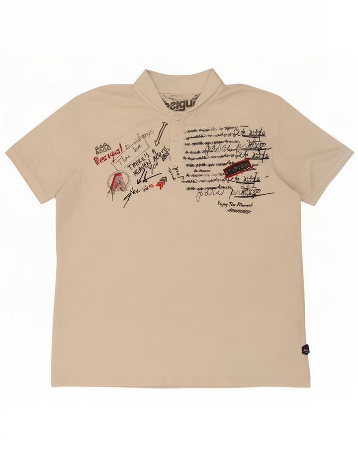 Desigual Herre grafisk poloshirt 2XL hvid bomuld