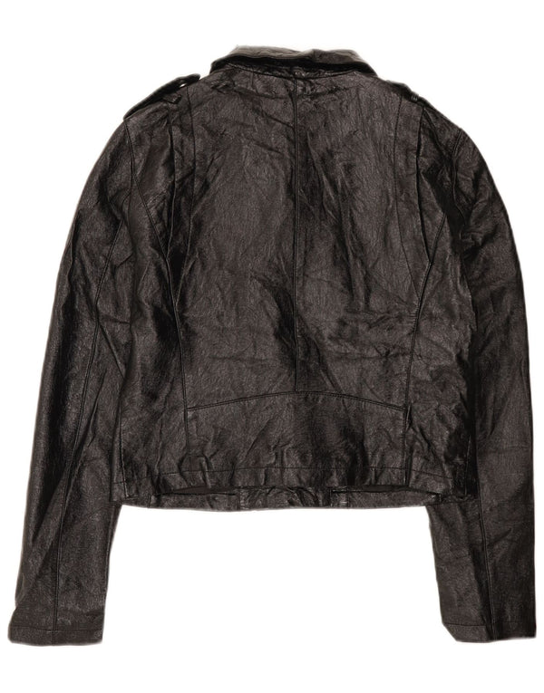 Oasis Womens Crop Biker-jakke i imiteret læder UK 12 Medium Sort polyurethan