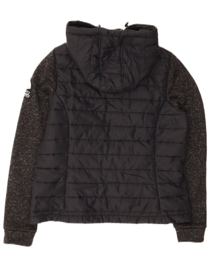 Superdry Polstret hættejakke til kvinder UK 16 Stor, sort plettet polyester
