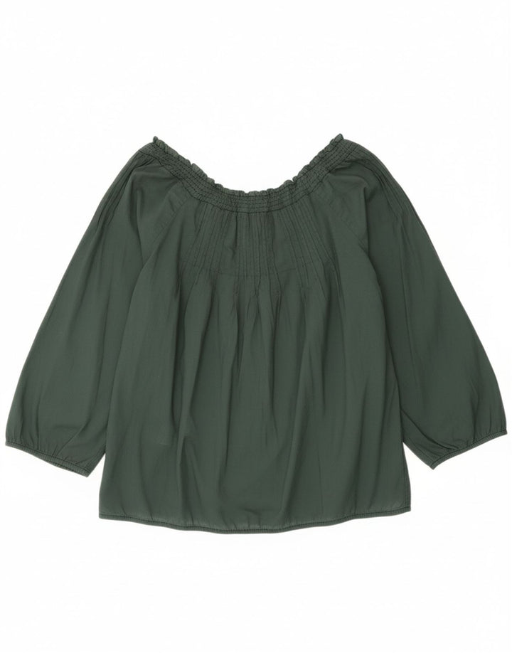 TOMMY HILFIGER Womens Off Shoulder Top US 6 Medium Green Paisley