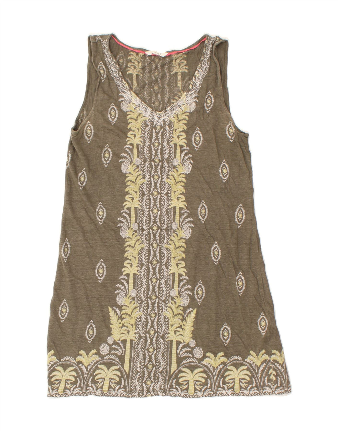 WHITE STUFF Womens Sleeveless A-Line Dress UK 12 Medium Khaki Linen Vintage White Stuff and Second-Hand White Stuff from Messina Hembry 