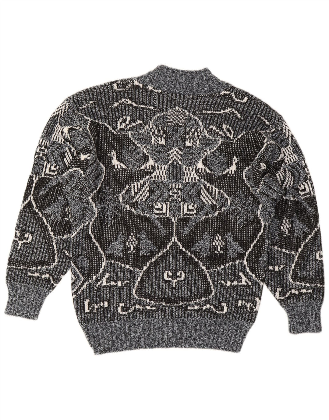 Vintage Dame V-hals sweater IT 48 XL Grå Fair Isle Polyacryl