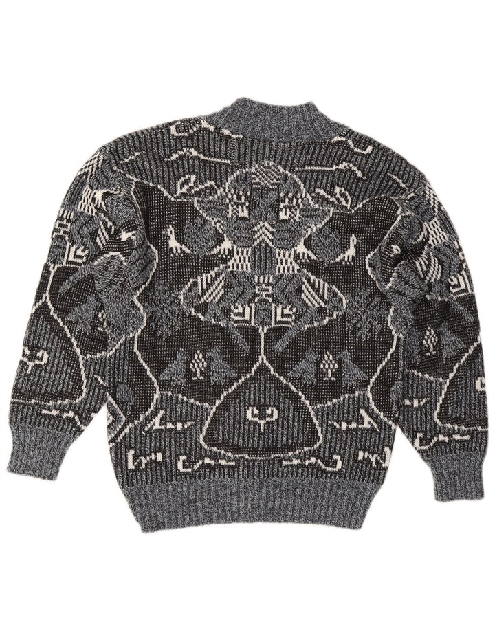 Vintage Dame V-hals sweater IT 48 XL Grå Fair Isle Polyacryl