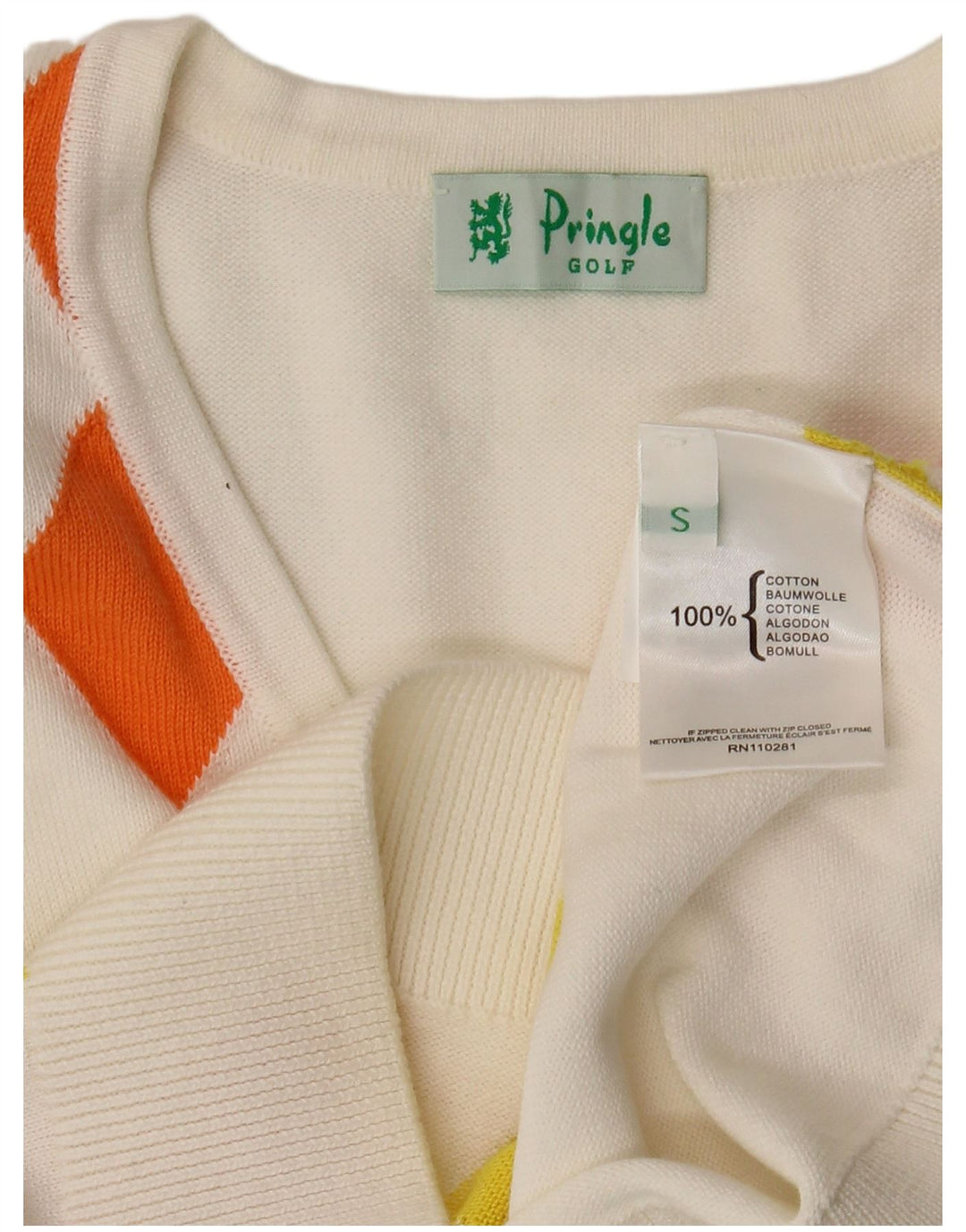 Pringle Dame Vest Tank Top UK 10 Small White Argyle/Diamond Bomuld
