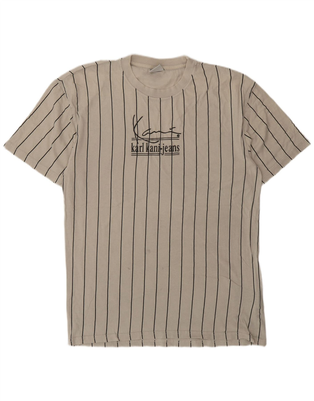 KARL KANI Herre grafisk T-shirt Top Lille beige stribet bomuld