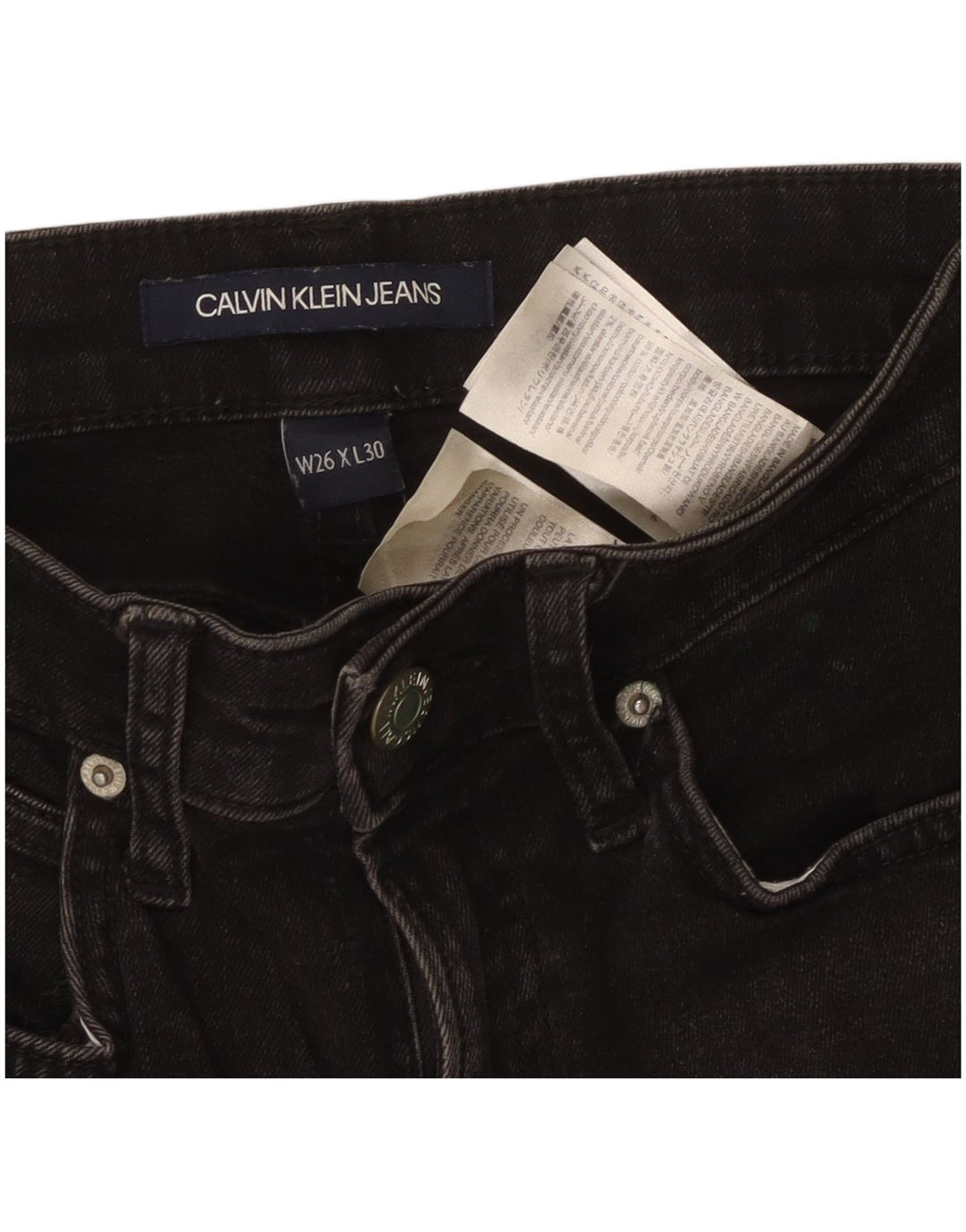 CALVIN KLEIN Dame Skinny Jeans W26 L30 Sort Bomuld
