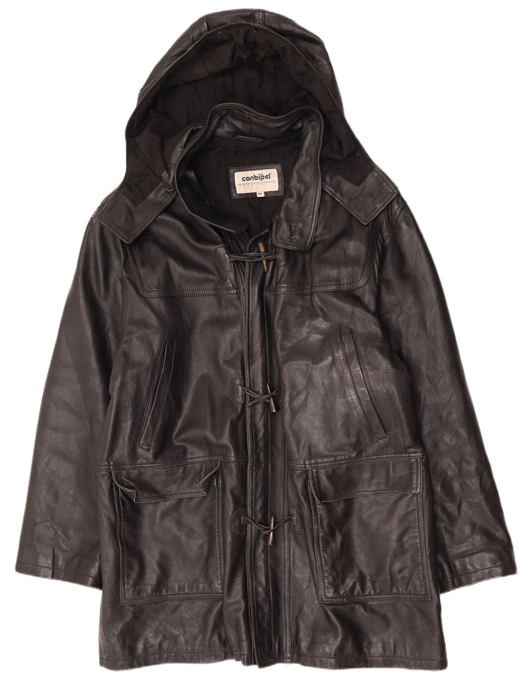 Conbipel Herre Hooded Duffle Læderjakke IT 56 2XL Sort