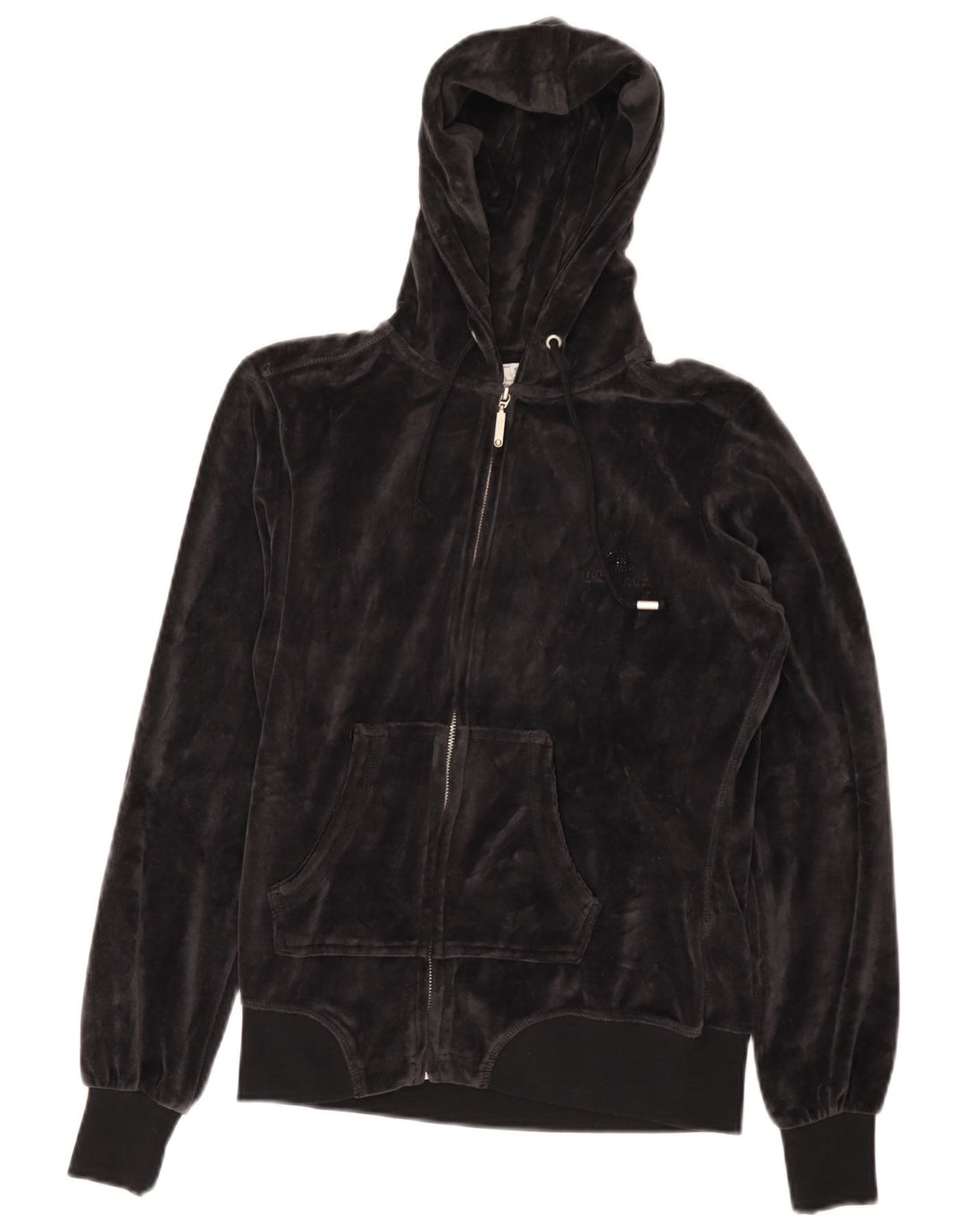 CHAMPION Dame Heritage Fit Velour Hættetrøje Sweater UK 10 Lille Sort