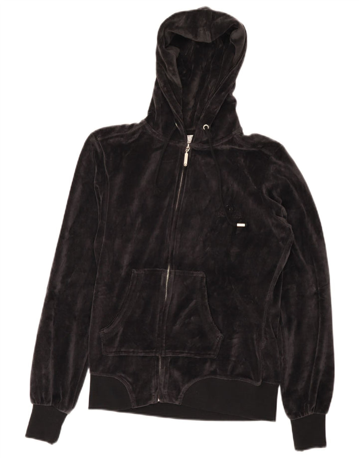 CHAMPION Dame Heritage Fit Velour Hættetrøje Sweater UK 10 Lille Sort