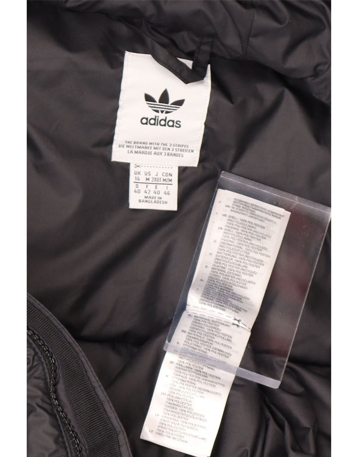 ADIDAS Womens Hooded Padded Jacket UK 14 Medium Black Polyester Vintage Adidas and Second-Hand Adidas from Messina Hembry 