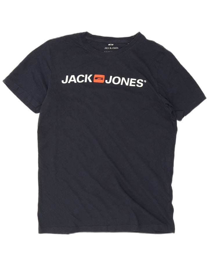 Jack & Jones Herre grafisk T-shirt Top Medium Marineblå Bomuld