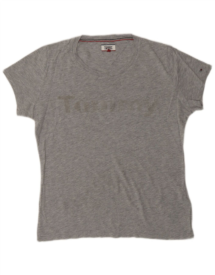 TOMMY HILFIGER Kvinder Oversized grafisk T-shirt Top UK 10 Lille Grå