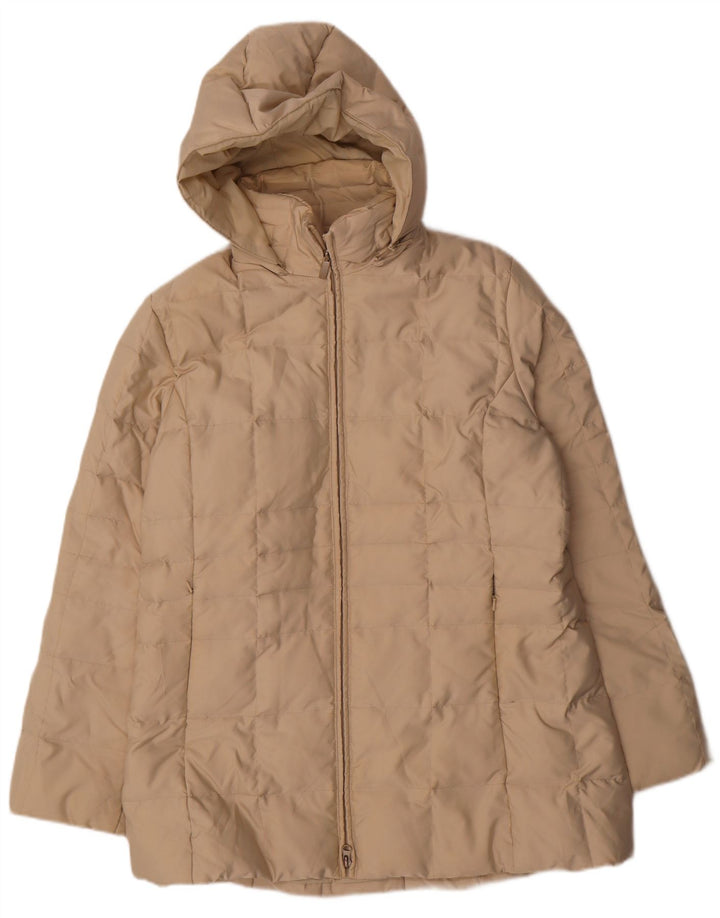 SERGIO TACCHINI Polstret frakke med hætte til kvinder UK 16 Stor beige polyester