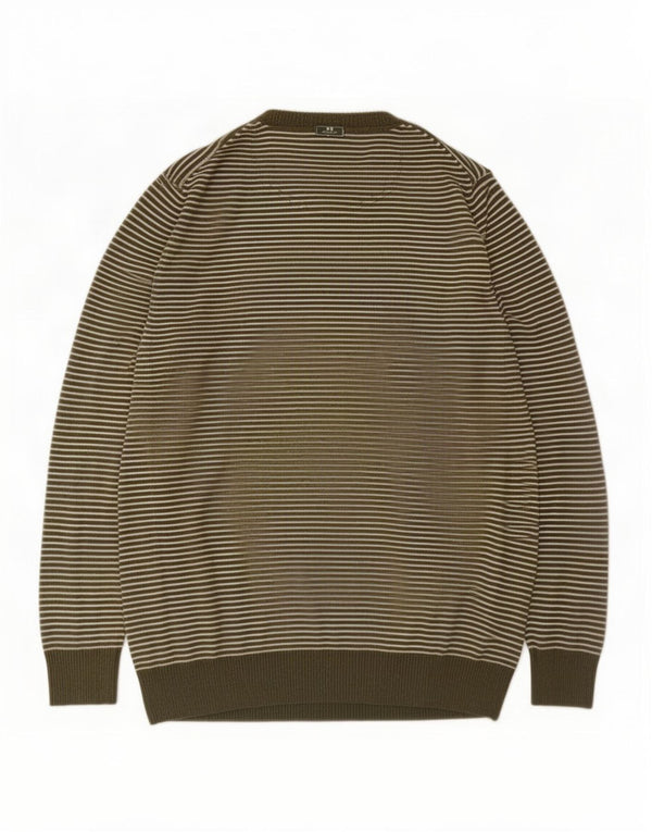 Fat Face Herre Boat Neck Jumper Sweater Stor Khaki Pinstripe Bomuld
